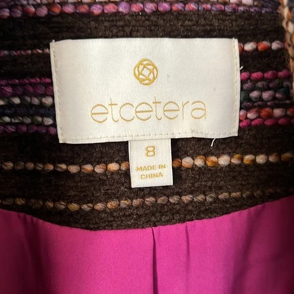 Etcetera Henry Tweed Jacket Brown Pink Orange Coat Jacket Size 8 - Picture 8 of 13